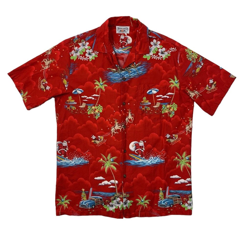 Vintage Pacific Legend Apparel Shirt Mens M Medium Surfing Santa Floral Made USA